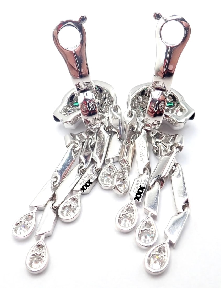 Authentic! Cartier Panthere Panther 18k White Gold Diamond Black Onyx Earrings - 10
