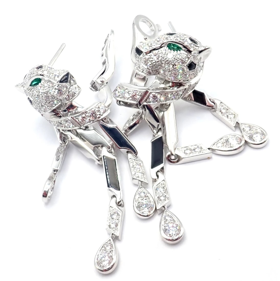 Authentic! Cartier Panthere Panther 18k White Gold Diamond Black Onyx Earrings - 11