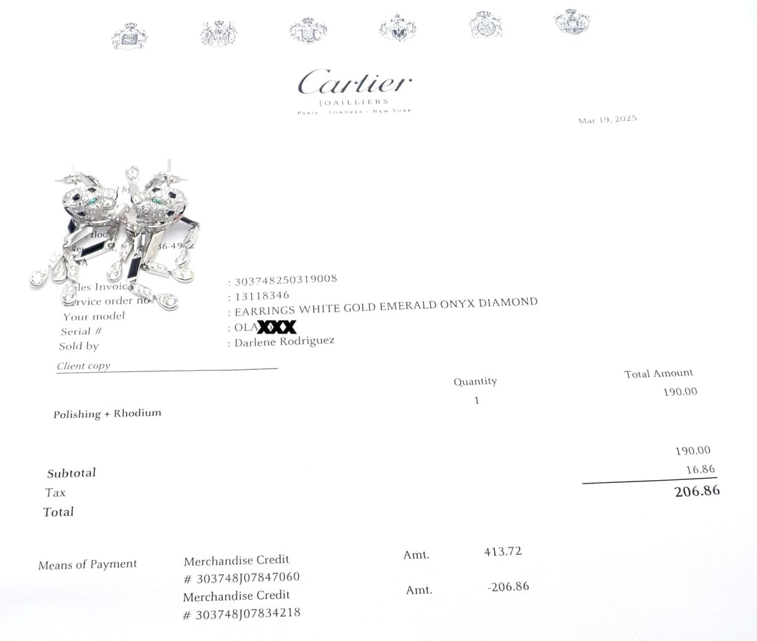 Authentic! Cartier Panthere Panther 18k White Gold Diamond Black Onyx Earrings - 15