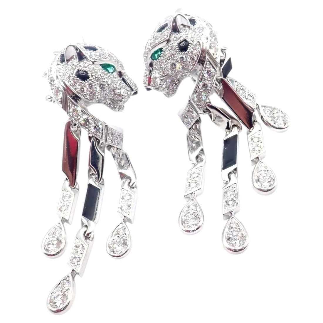 Authentic! Cartier Panthere Panther 18k White Gold Diamond Black Onyx Earrings: Authentic! Cartier Panthere Panther 18k White Gold Diamond Black Onyx Earrings About This Piece: The Cartier Panthère earrings in 18k white gold exude fierce elegance. Featuring the iconic panthe