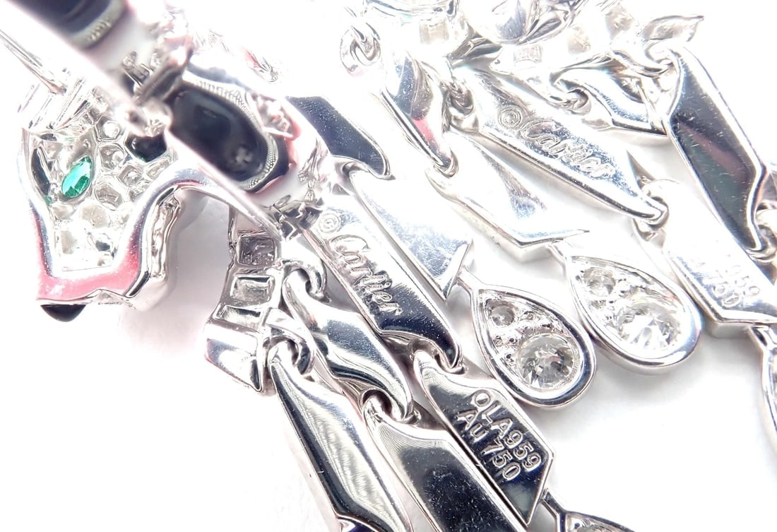 Authentic! Cartier Panthere Panther 18k White Gold Diamond Black Onyx Earrings - 8
