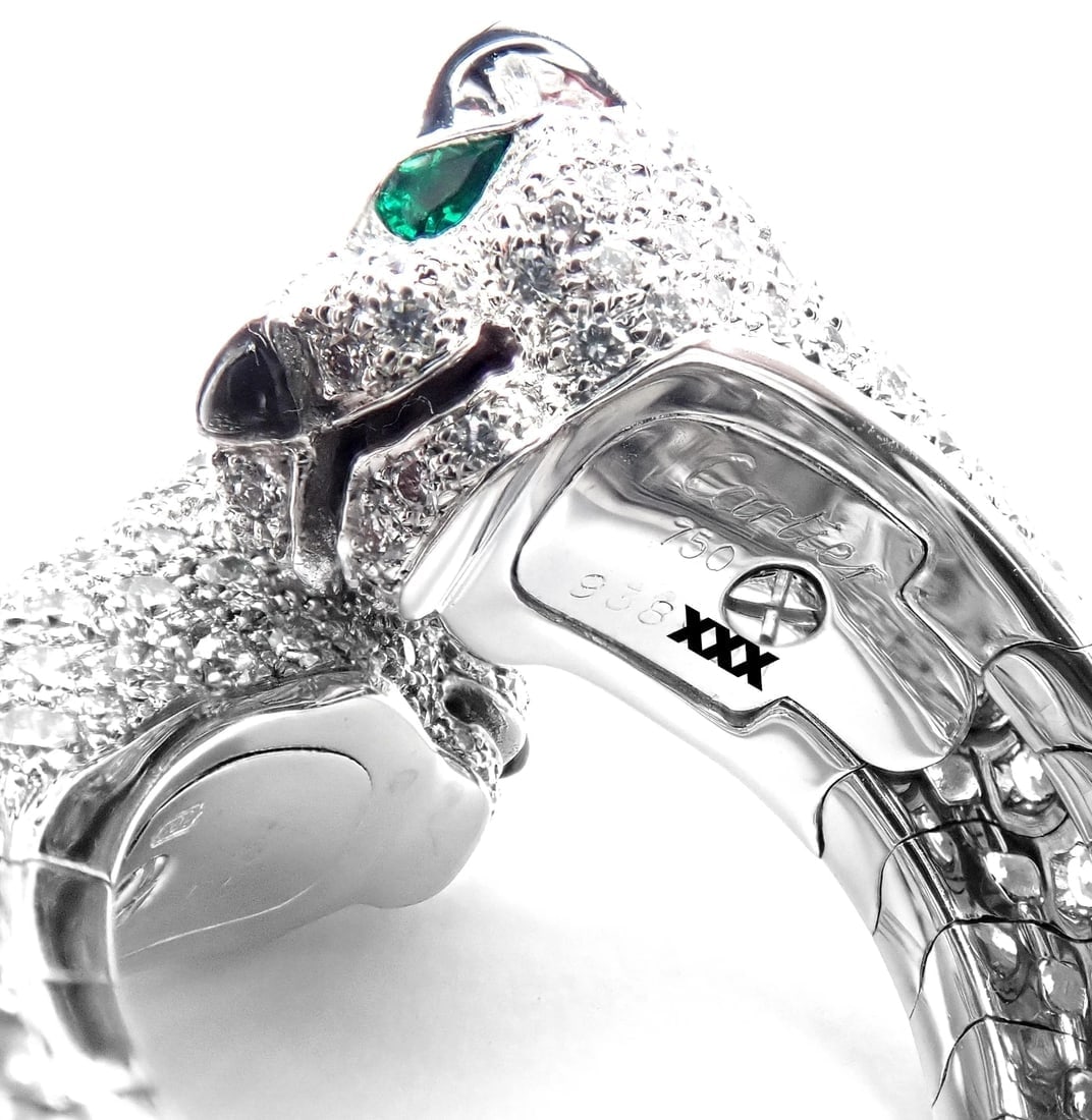 Authentic! Cartier Double Panther Panthere Lakarda 18k Gold Diamond Emerald Ring - 8