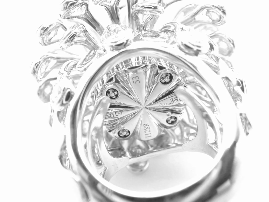 Authentic! Christian Dior 18k White Gold 6.5ct Diamond Large Flower Ring - 10