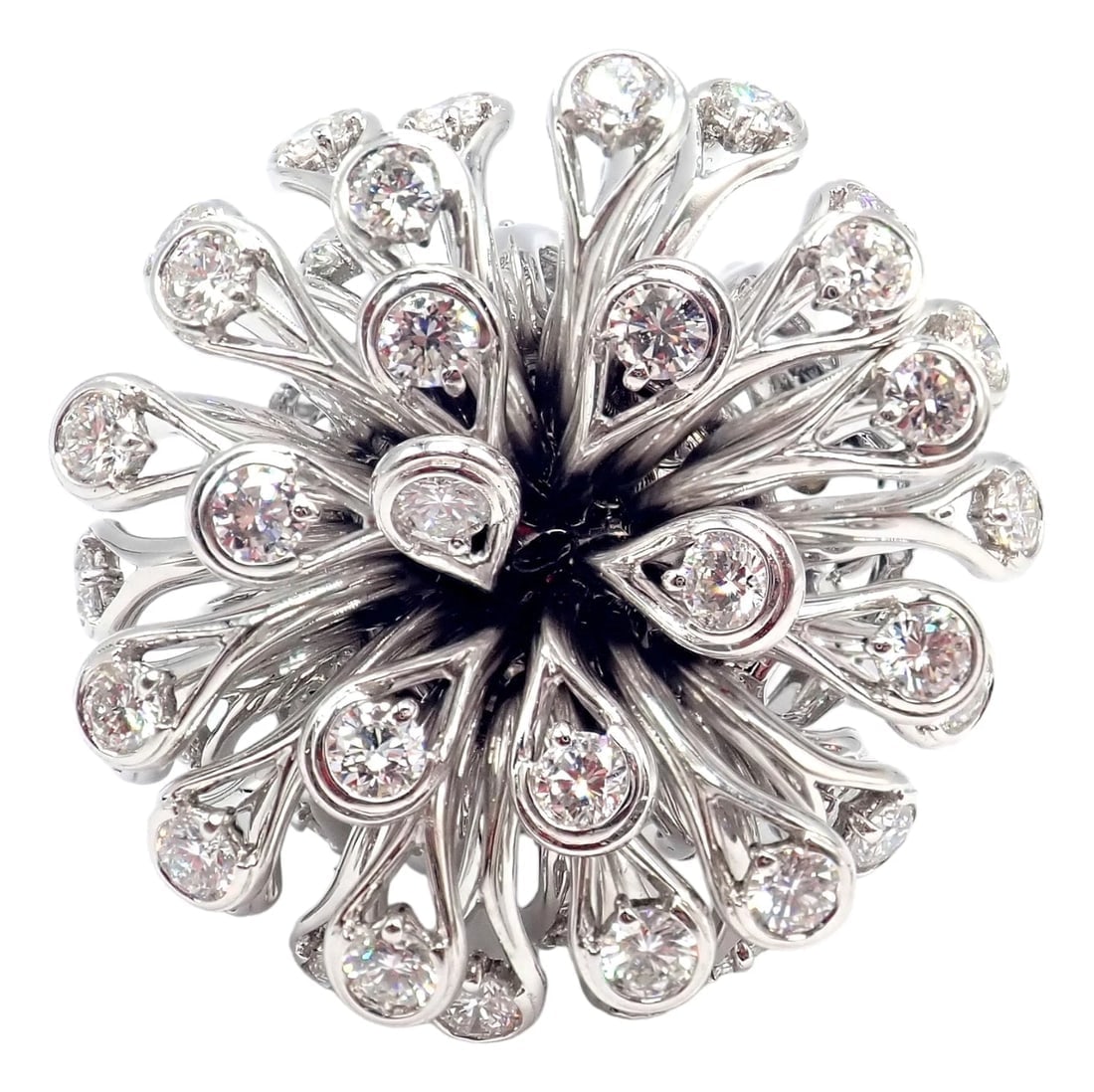 Authentic! Christian Dior 18k White Gold 6.5ct Diamond Large Flower Ring - 6