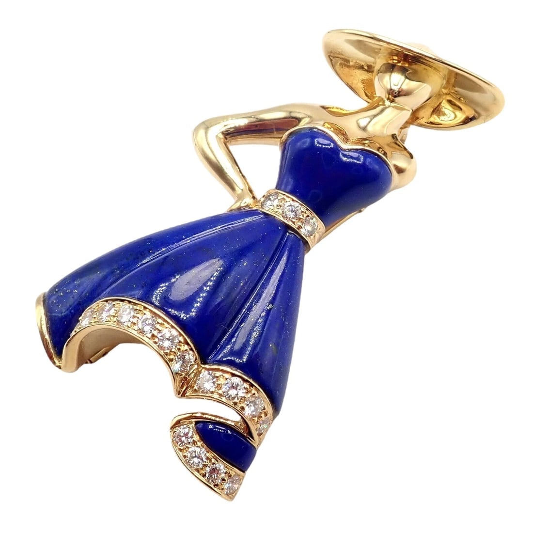 Authentic! Christian Dior 18k Yellow Gold Diamond Lapis Lady Dior Brooch Pendant - 10