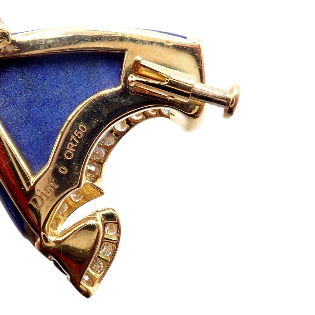 Authentic! Christian Dior 18k Yellow Gold Diamond Lapis Lady Dior Brooch Pendant - 11