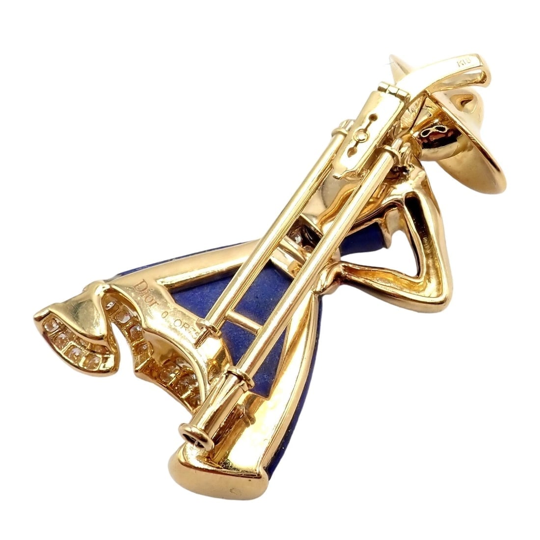 Authentic! Christian Dior 18k Yellow Gold Diamond Lapis Lady Dior Brooch Pendant - 8