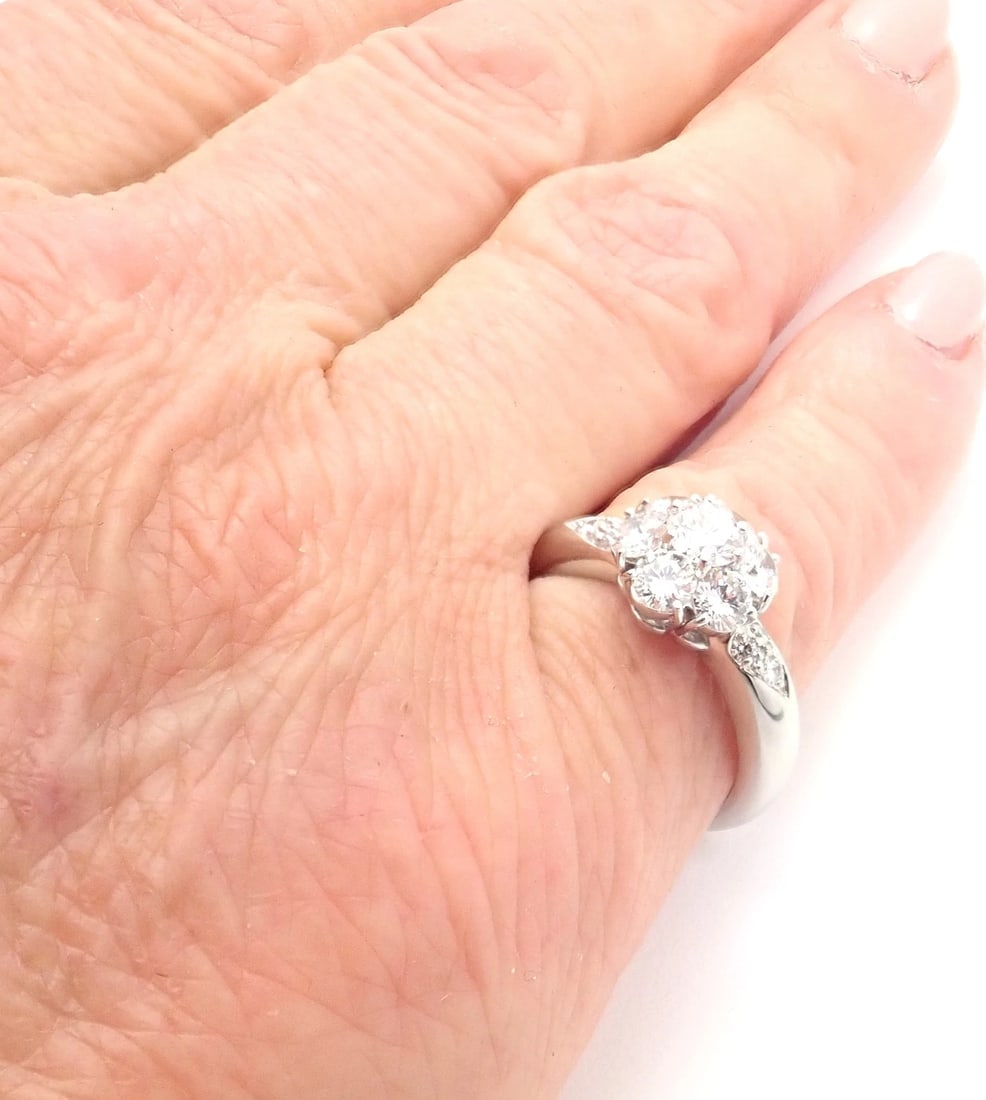 Authentic! Van Cleef & Arpels Platinum Diamond Fleurette Flower Ring - 11