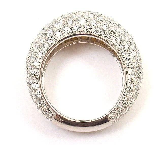 Authentic! Chopard 18k White Gold Yellow Sapphire Diamond Wave Wide Band Ring - 10