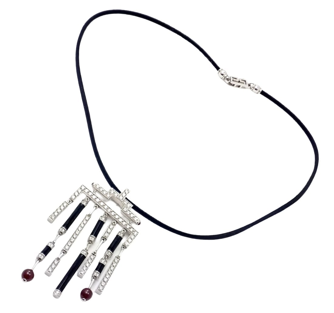 Cartier Le Baiser Du Dragon 18k White Gold Onyx Ruby Diamond Necklace w/ Paper - 3