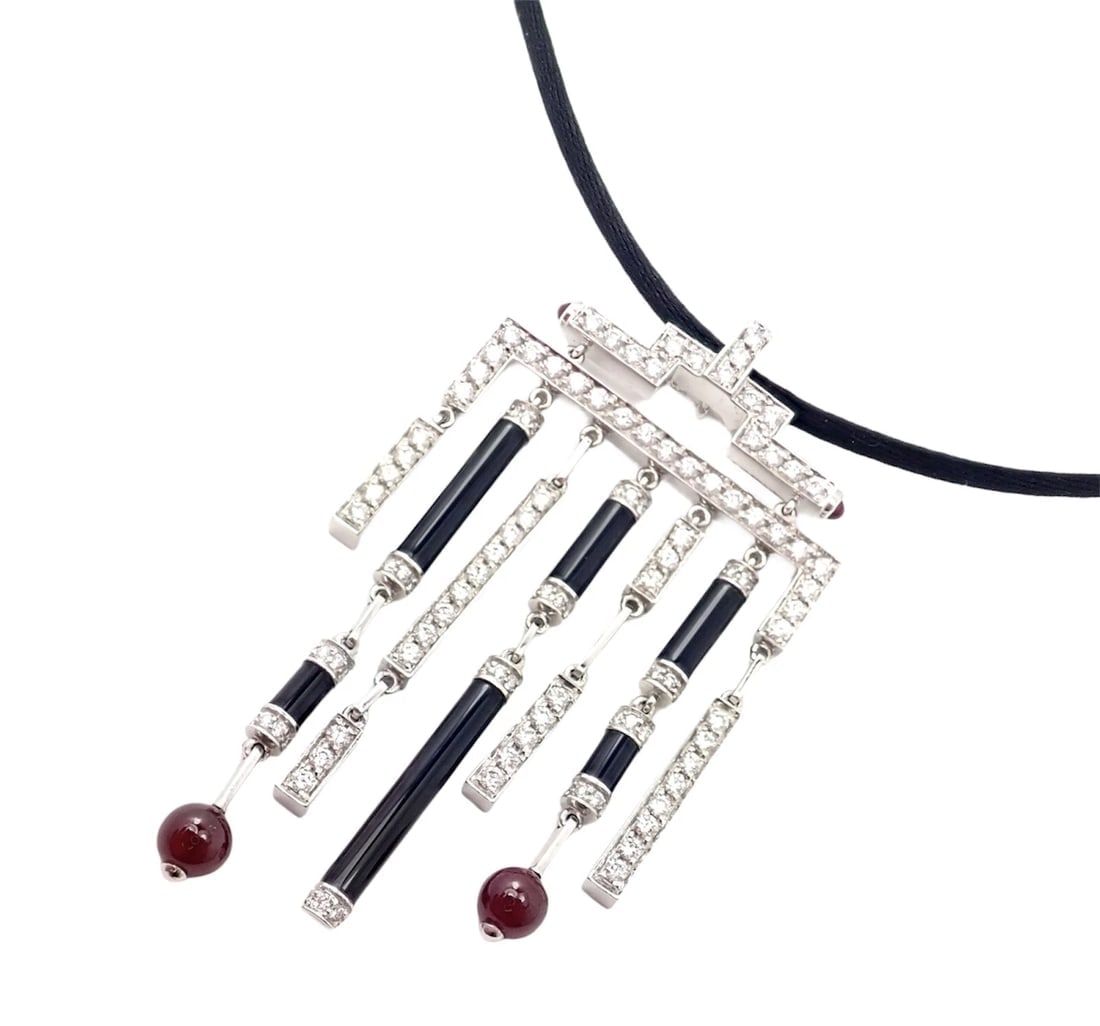 Cartier Le Baiser Du Dragon 18k White Gold Onyx Ruby Diamond Necklace w/ Paper - 5