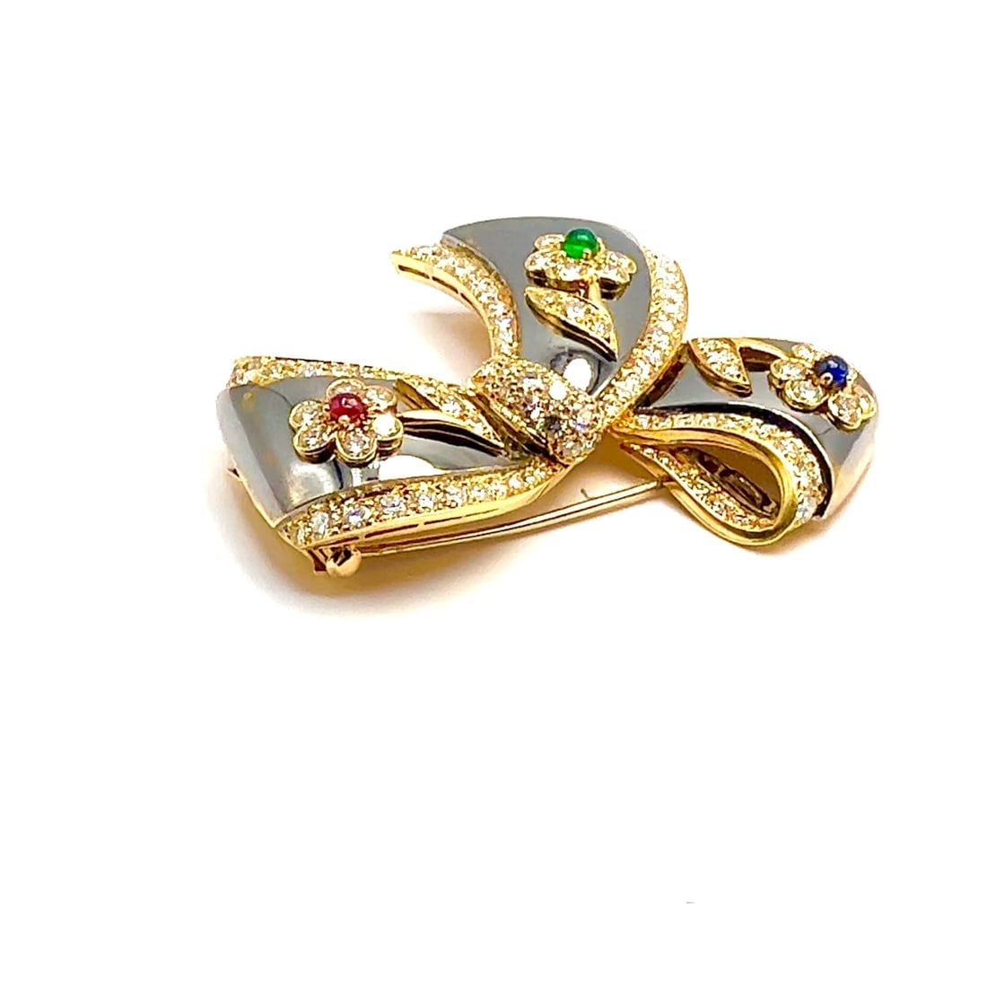 Rare Van Cleef & Arpels 18k Gold Diamond Ruby Emerald Sapphire Flower Pin Brooch - 2