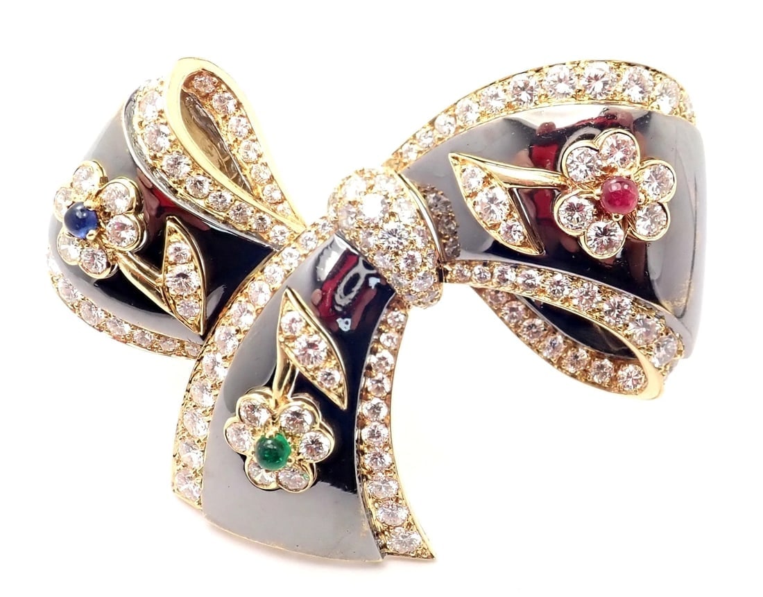 Rare Van Cleef & Arpels 18k Gold Diamond Ruby Emerald Sapphire Flower Pin Brooch - 3