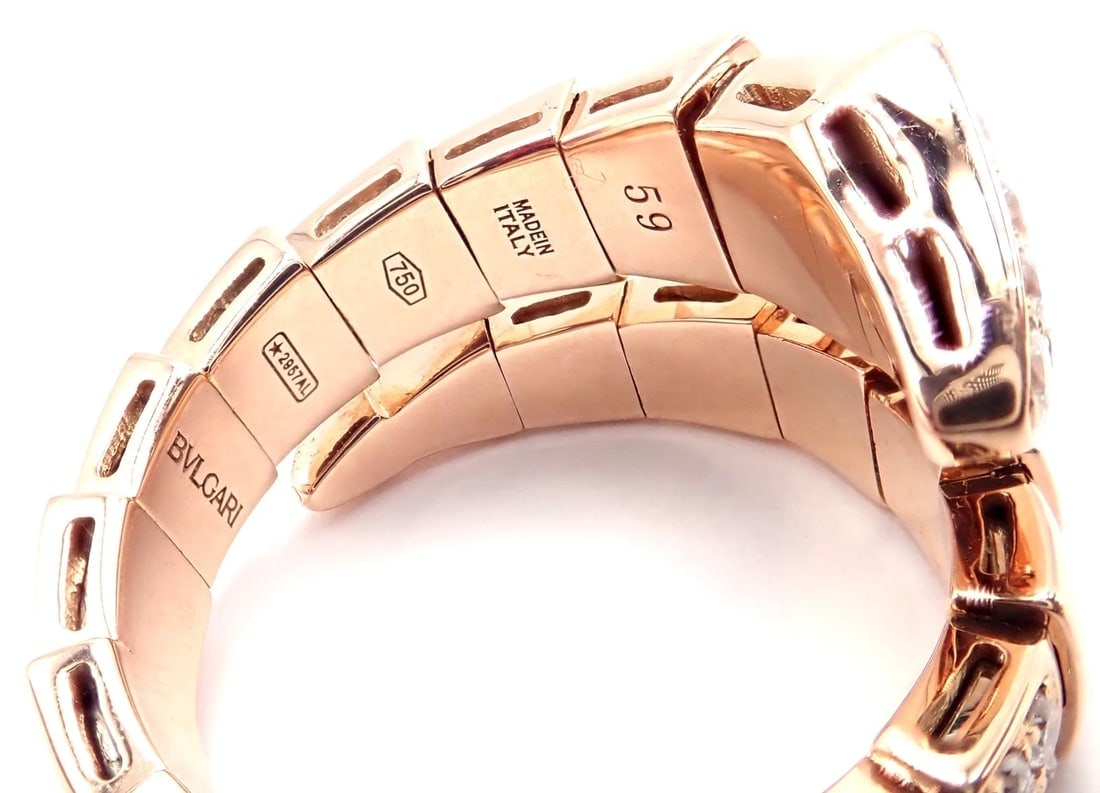 Authentic Bulgari Bvlgari Serpenti Viper 18k Rose Gold Diamond Band Ring Sz 8.75 - 2