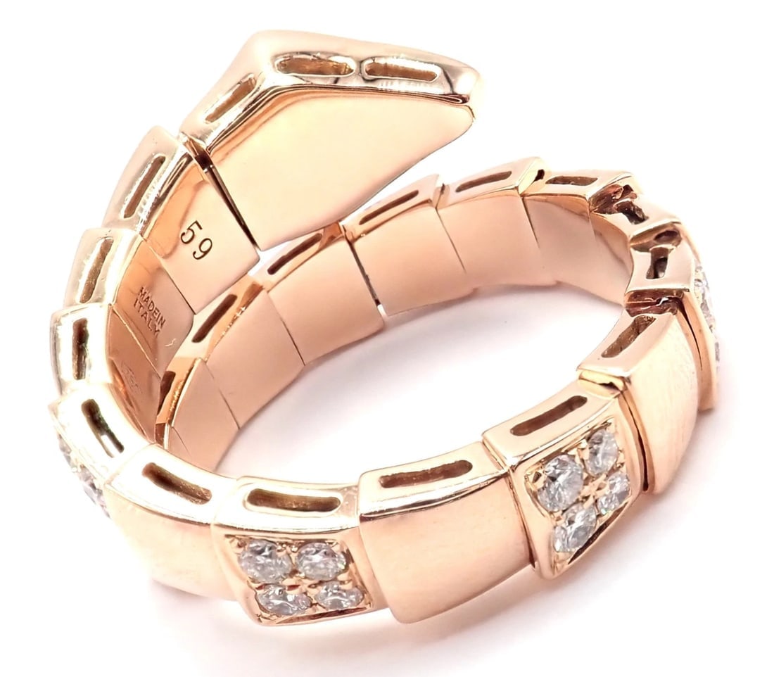 Authentic Bulgari Bvlgari Serpenti Viper 18k Rose Gold Diamond Band Ring Sz 8.75 - 3
