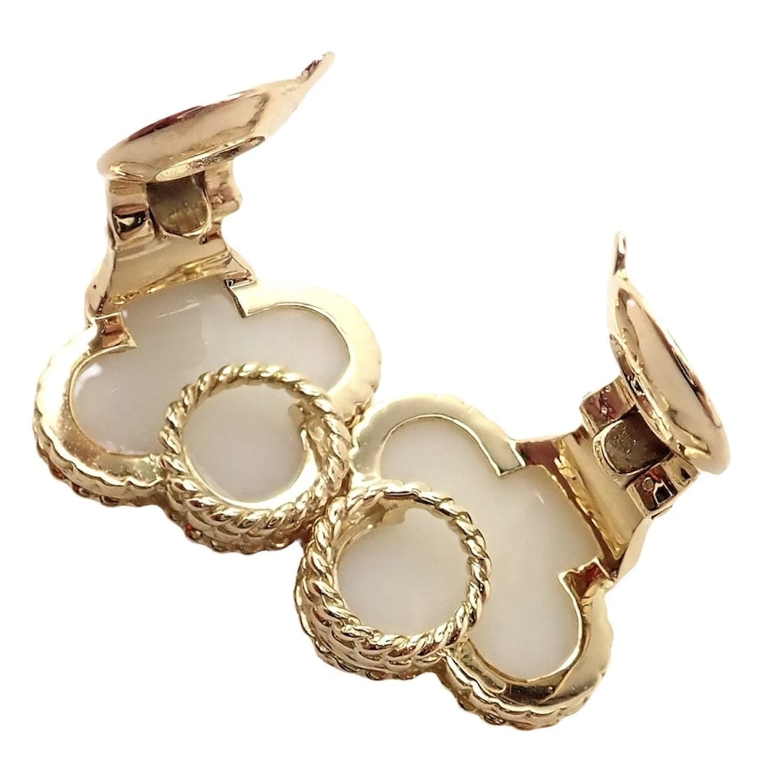 Rare! Van Cleef & Arpels Vintage Alhambra 18k Yellow Gold White Coral Earrings - 10
