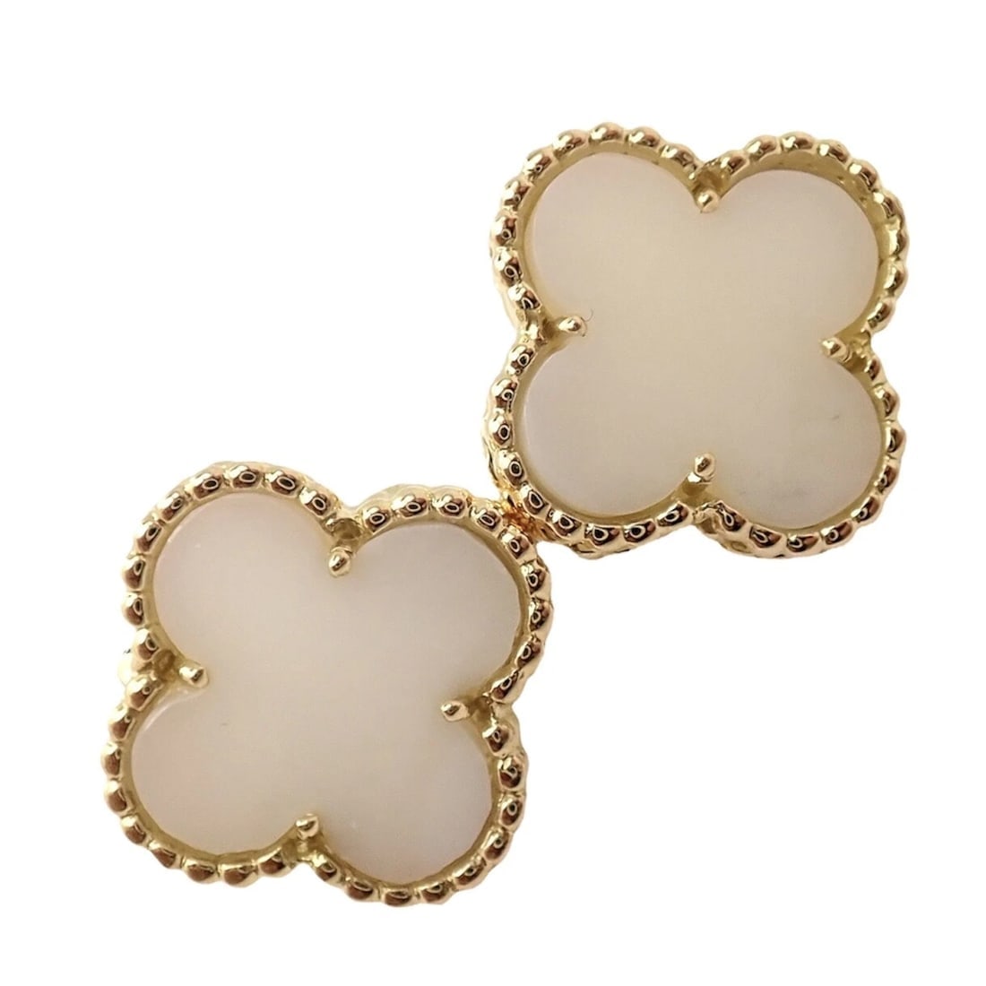 Rare! Van Cleef & Arpels Vintage Alhambra 18k Yellow Gold White Coral Earrings: Rare! Van Cleef & Arpels Vintage Alhambra 18k Yellow Gold White Coral Earrings About This Piece: About VCA: In 1896, Esther Arpels, the daughter of Salomon Arpels, a dealer in precious stones, married