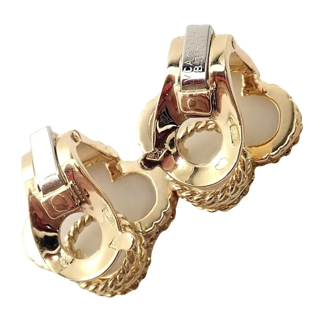 Rare! Van Cleef & Arpels Vintage Alhambra 18k Yellow Gold White Coral Earrings - 4