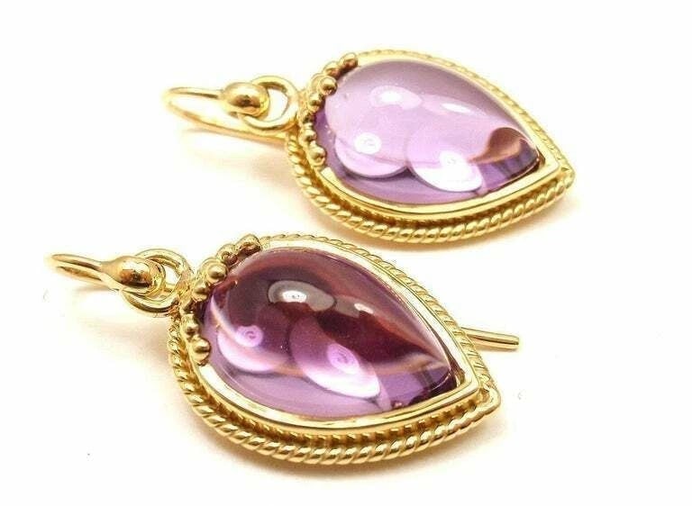 New! Authentic Temple St. Clair 18k Yellow Gold Chinese Bead Amethyst Earrings - 9