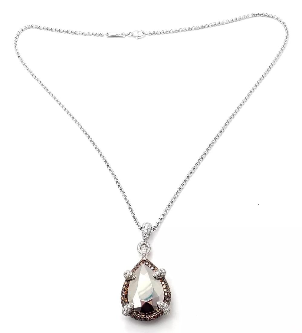 Authentic! Chopard Golden Diamonds 18k White Gold Diamond Chrome Stone Necklace - 9