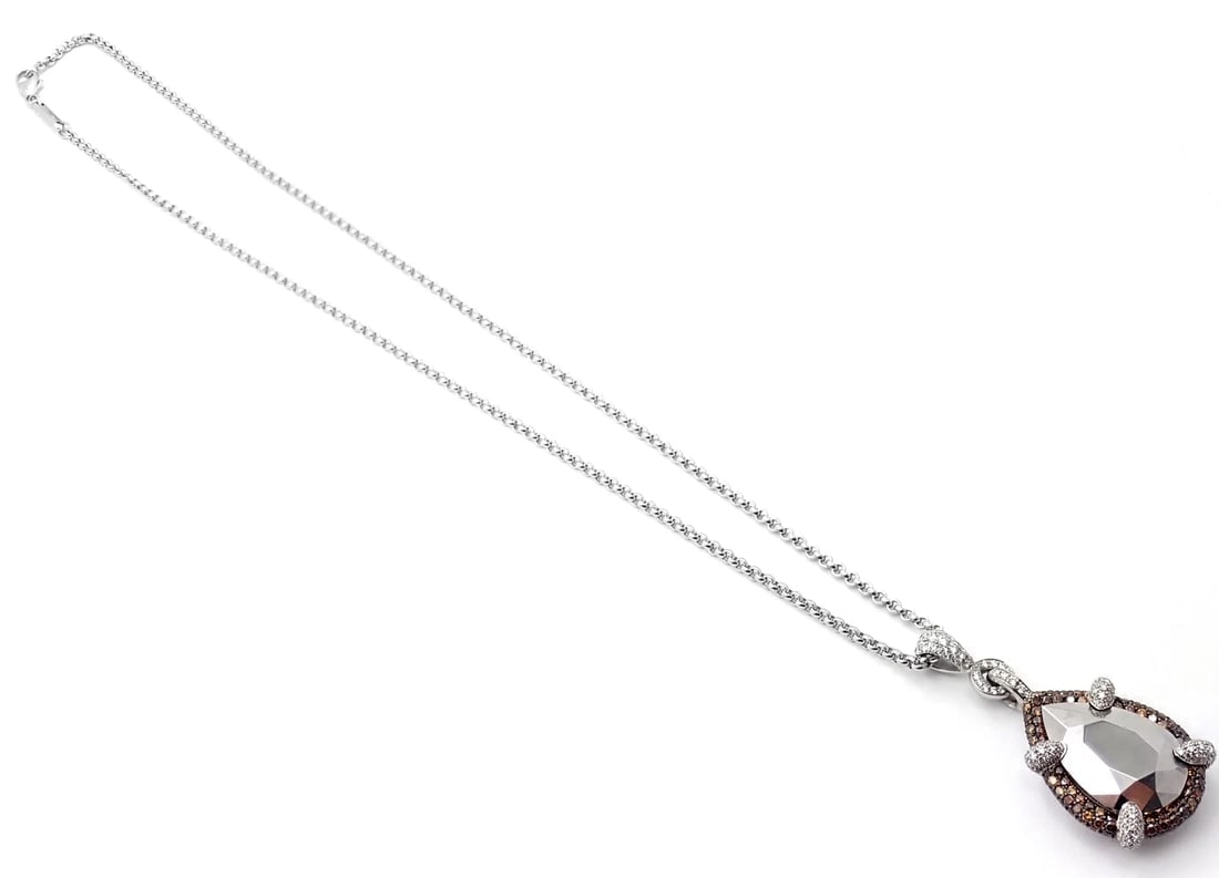 Authentic! Chopard Golden Diamonds 18k White Gold Diamond Chrome Stone Necklace - 11