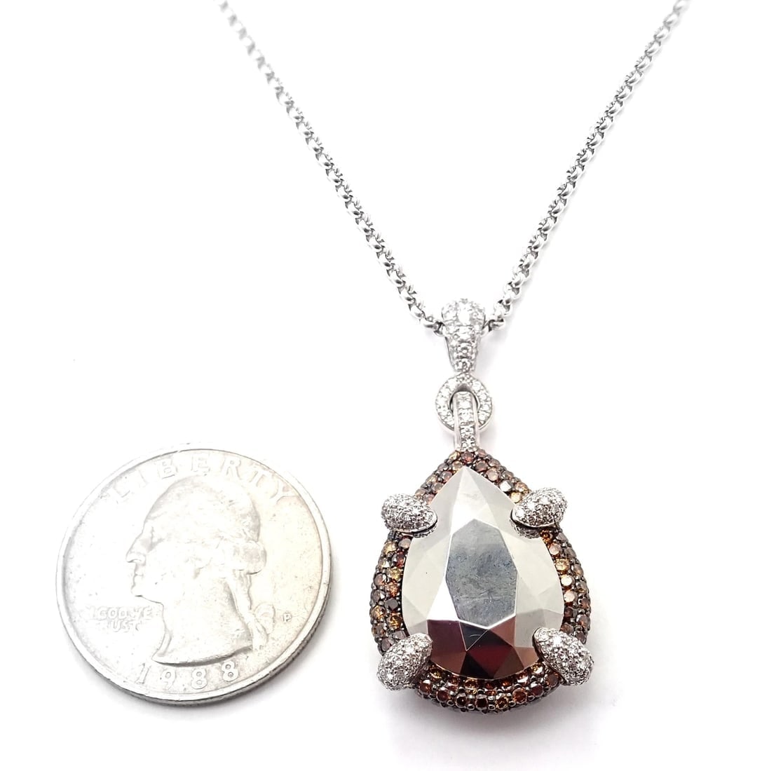 Authentic! Chopard Golden Diamonds 18k White Gold Diamond Chrome Stone Necklace - 13
