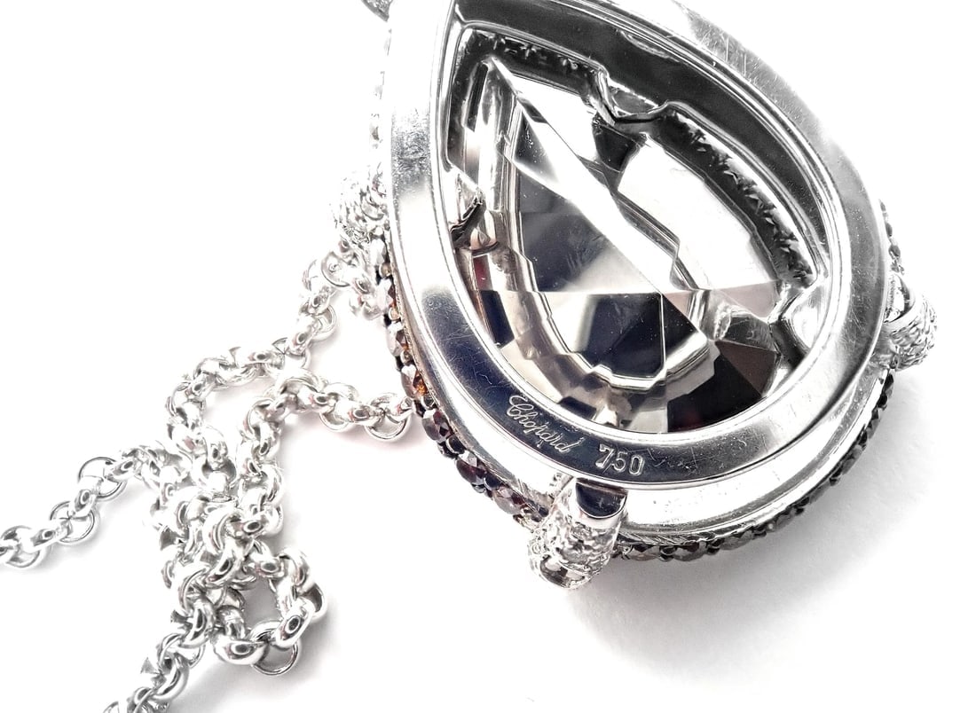 Authentic! Chopard Golden Diamonds 18k White Gold Diamond Chrome Stone Necklace - 8
