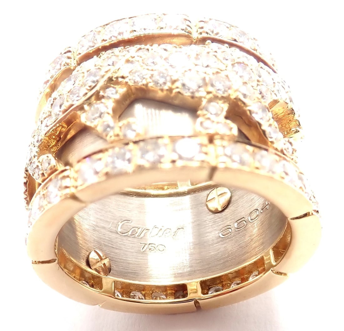 Cartier Mahango Walking Panthere 18k Yellow White Gold Diamond Band Ring - 10