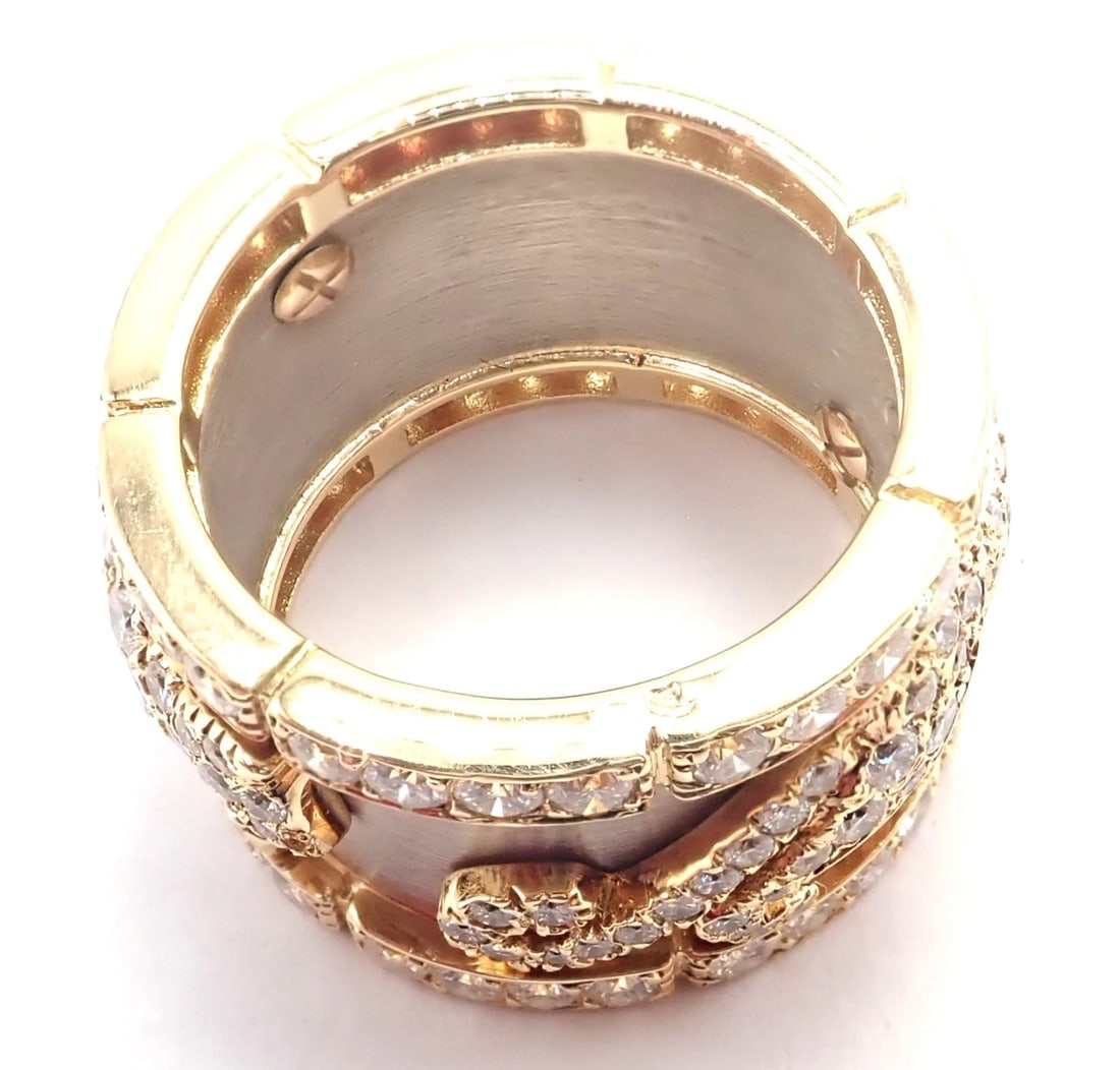 Cartier Mahango Walking Panthere 18k Yellow White Gold Diamond Band Ring - 11