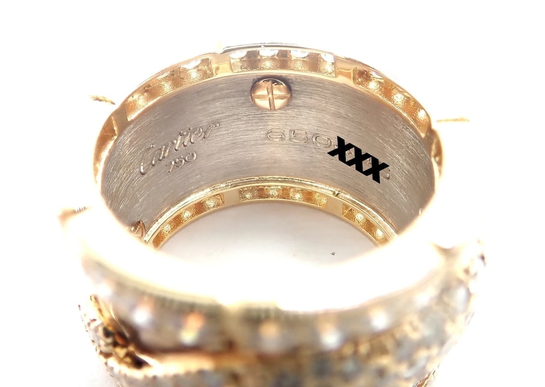 Cartier Mahango Walking Panthere 18k Yellow White Gold Diamond Band Ring - 12