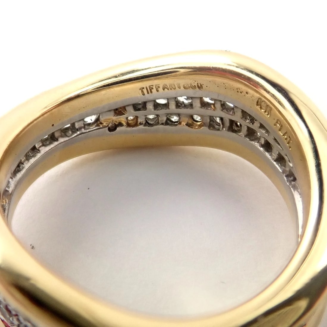 Authentic! Tiffany & Co 18k Yellow Gold Platinum Diamond Wave Band Ring - 6