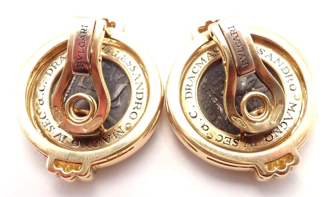 Vintage Bulgari Bvlgari 18k Yellow Gold Alexander The Great Coin Moneta Earrings - 10