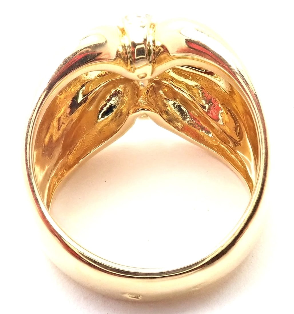 Rare! Authentic Van Cleef & Arpels 18k Yellow Gold Diamond Bow Design Band Ring - 6