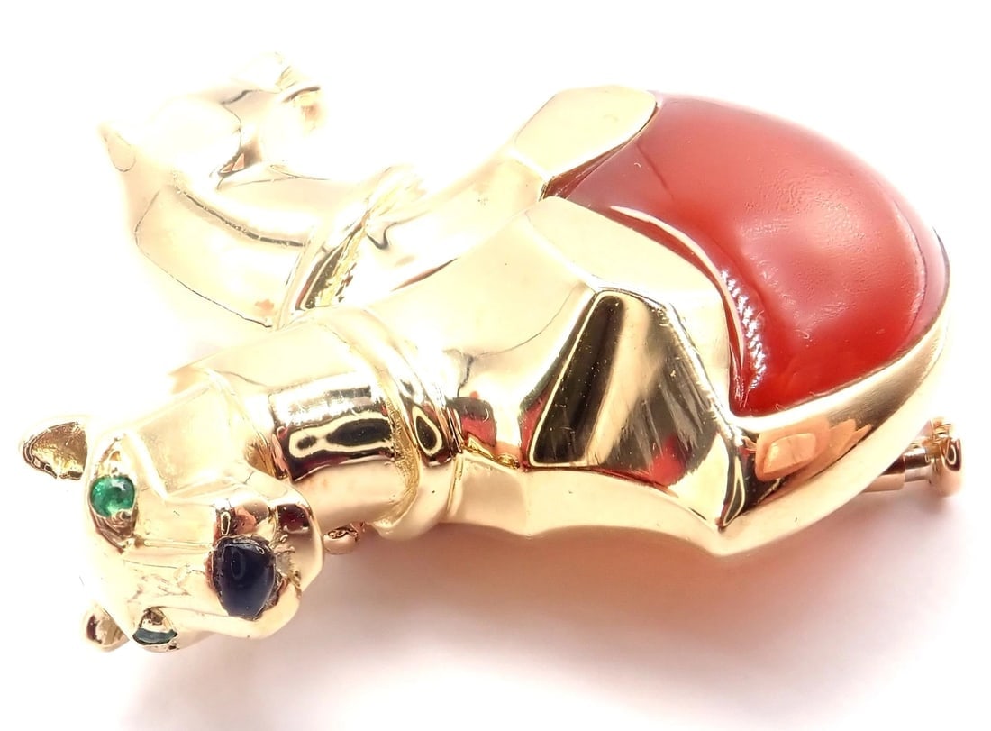 Rare! Authentic Cartier Double Panther 18k Yellow Gold Jasper Onyx Pin Brooch - 11