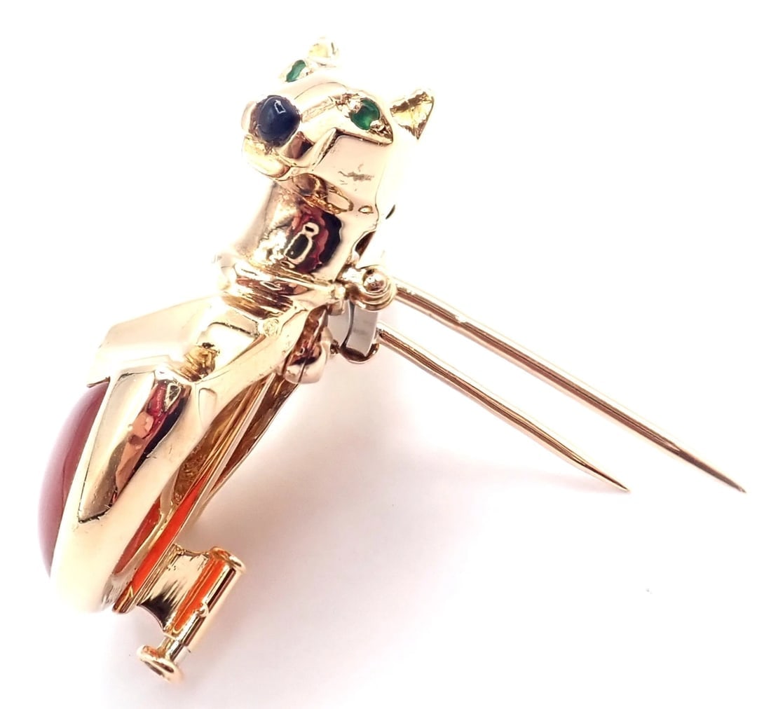 Rare! Authentic Cartier Double Panther 18k Yellow Gold Jasper Onyx Pin Brooch - 3