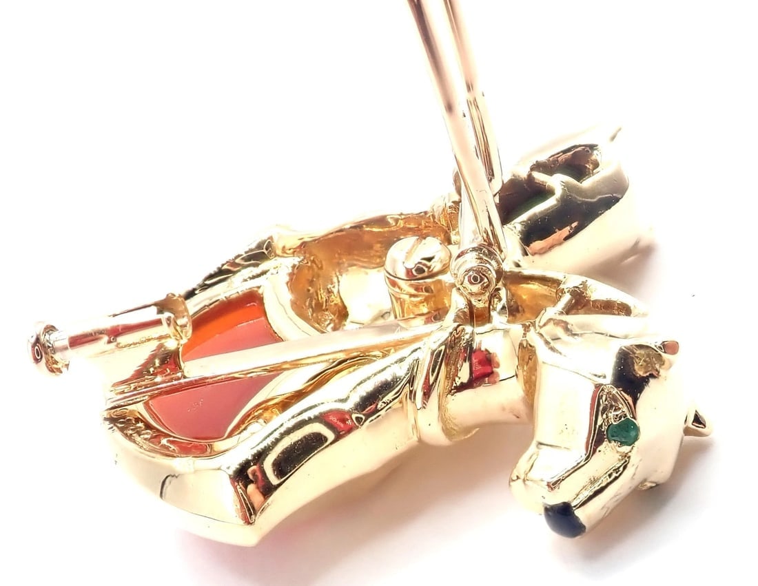 Rare! Authentic Cartier Double Panther 18k Yellow Gold Jasper Onyx Pin Brooch - 5
