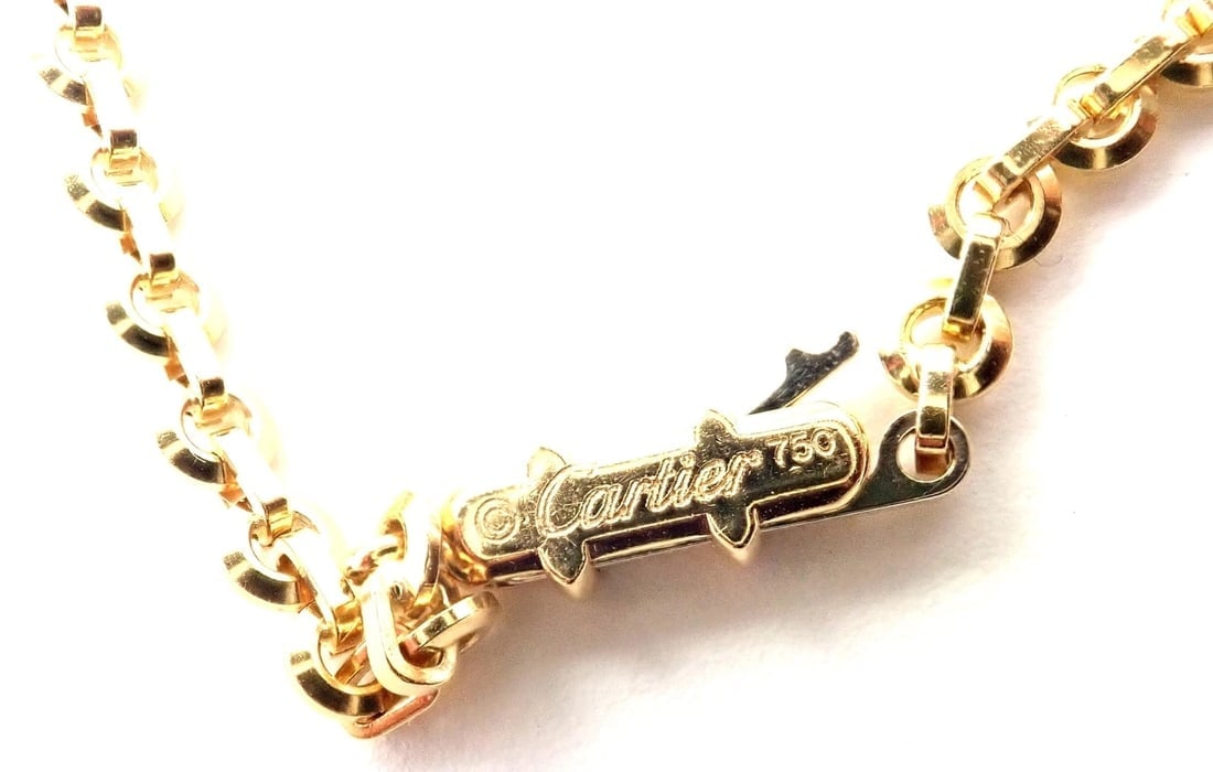 Rare! Authentic Cartier 18k Yellow Gold Hematite Dolphin Pendant Link Necklace - 13