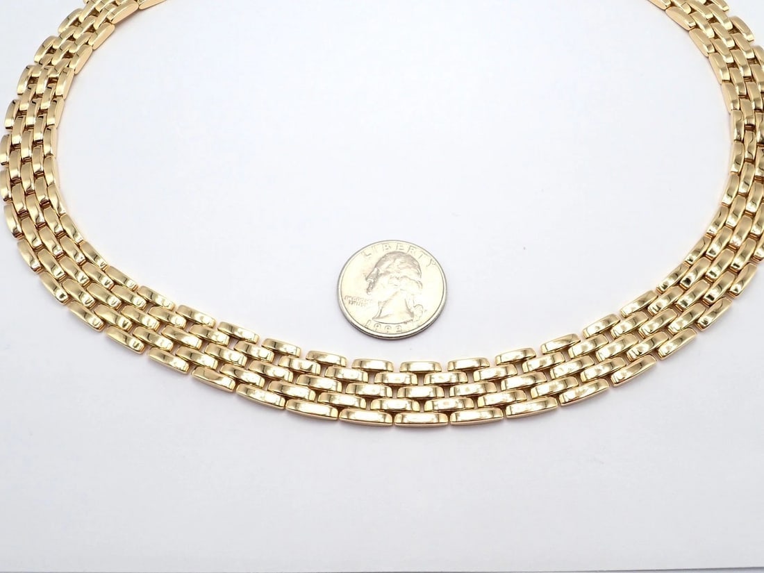 Cartier 5 Row Maillon Panther Panthere 18k Yellow Gold Wide 20" Long Necklace - 10