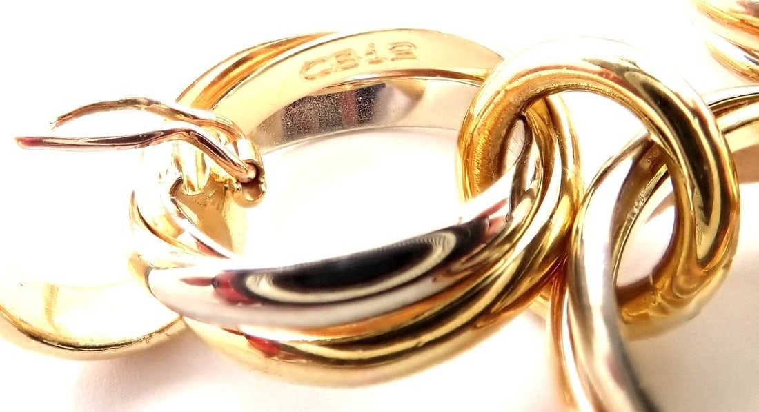 Authentic! Cartier Trinity 18k Multi Color Gold Round Wide Link Bracelet - 9