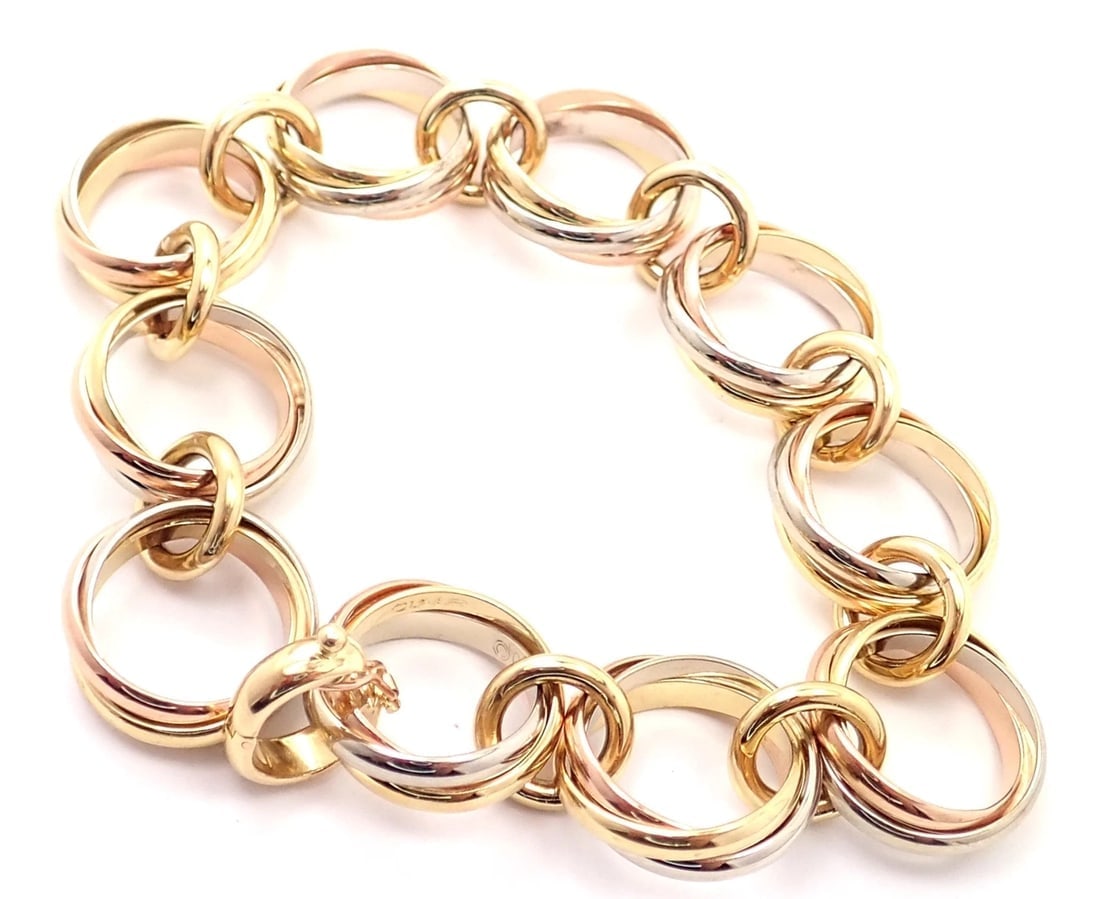Authentic! Cartier Trinity 18k Multi Color Gold Round Wide Link Bracelet - 3