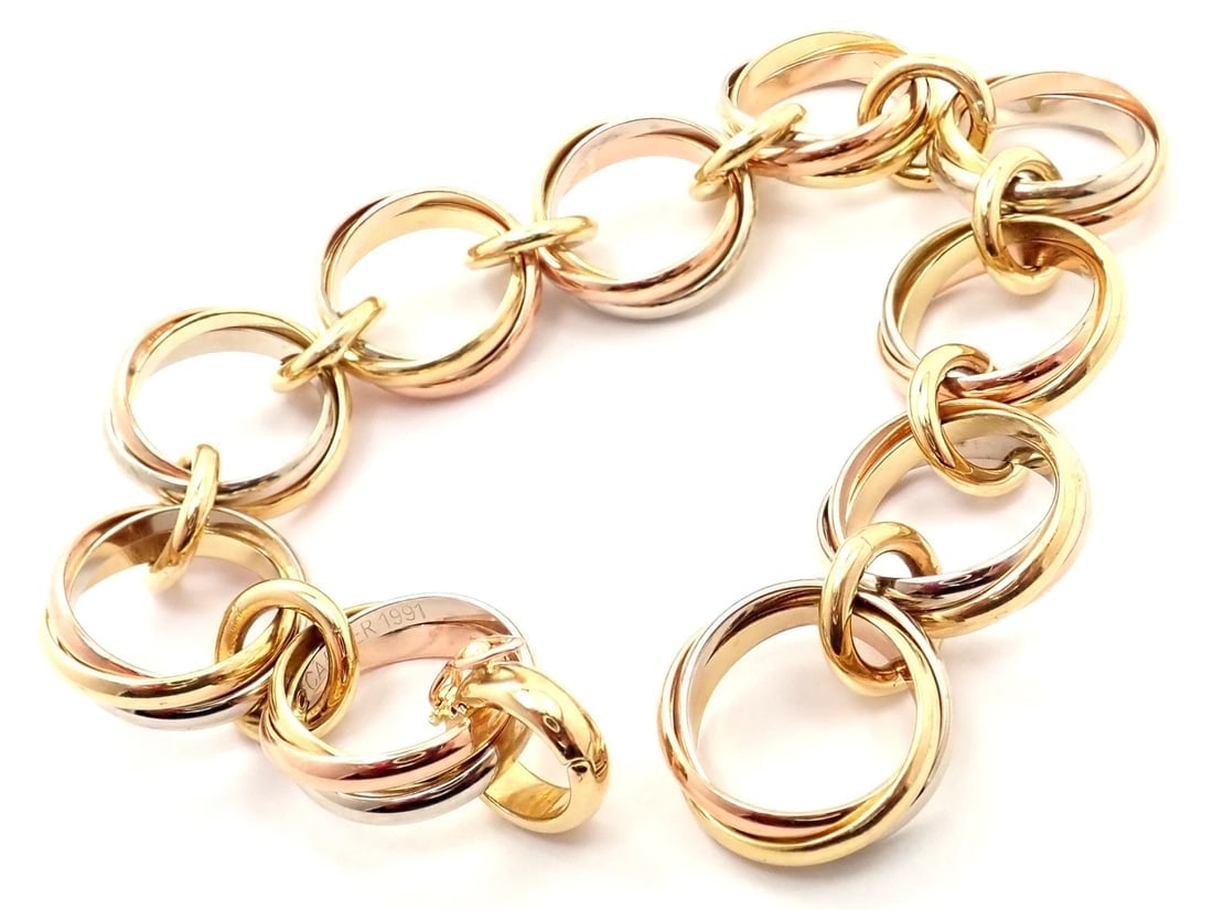Authentic! Cartier Trinity 18k Multi Color Gold Round Wide Link Bracelet - 4