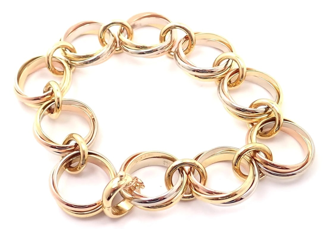 Authentic! Cartier Trinity 18k Multi Color Gold Round Wide Link Bracelet - 5