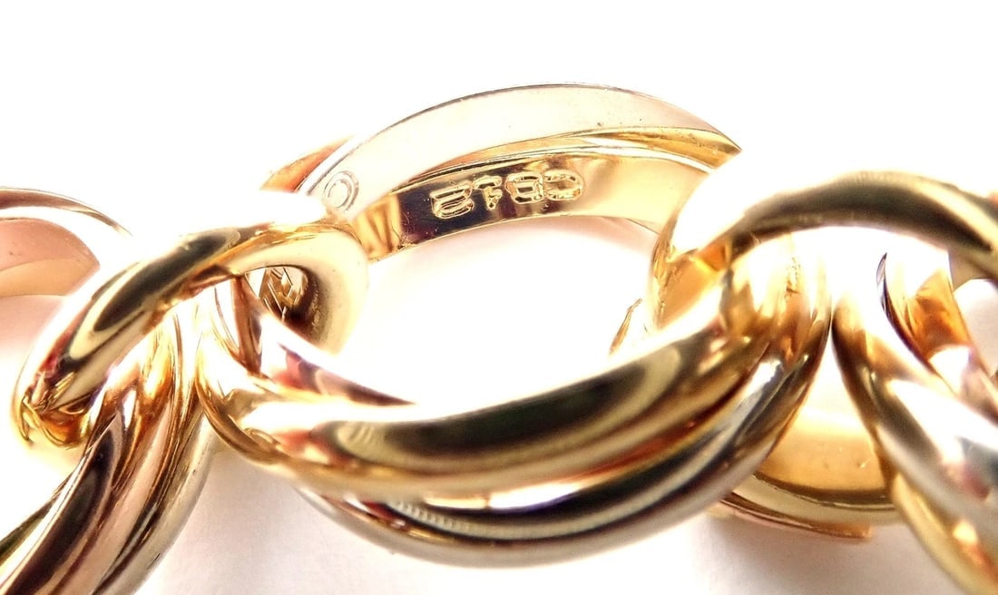 Authentic! Cartier Trinity 18k Multi Color Gold Round Wide Link Bracelet - 6