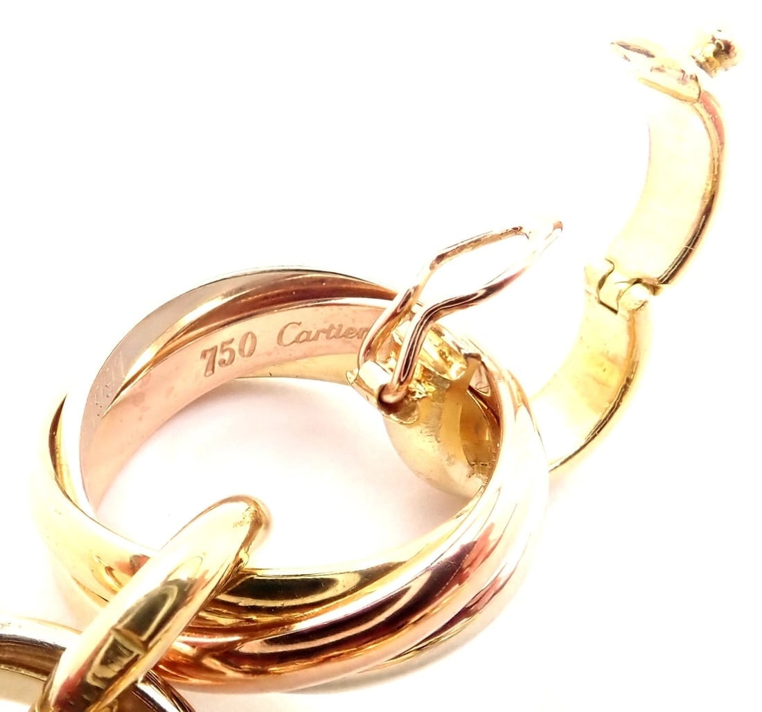 Authentic! Cartier Trinity 18k Multi Color Gold Round Wide Link Bracelet - 8