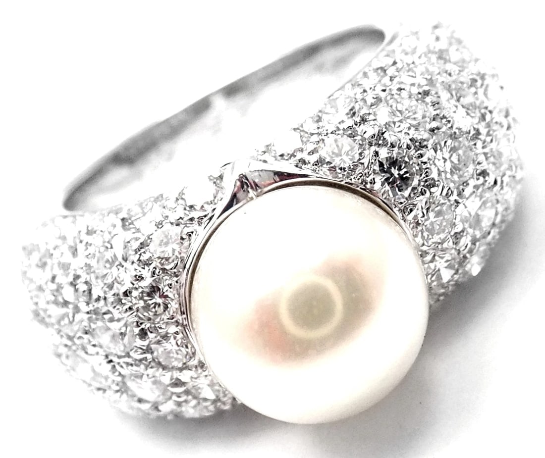 Authentic! Cartier Juliette 18k White Gold Cultured Pearl Diamond Band Ring - 3
