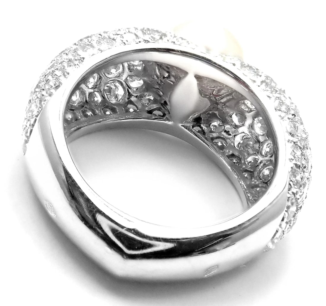 Authentic! Cartier Juliette 18k White Gold Cultured Pearl Diamond Band Ring - 5