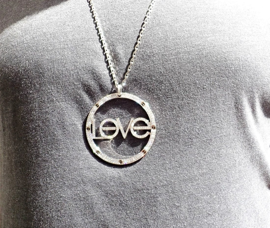 Authentic! Cartier 18k White Gold Diamond Ceramic Large Love Pendant Necklace - 12