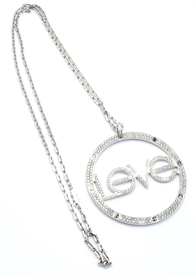 Authentic! Cartier 18k White Gold Diamond Ceramic Large Love Pendant Necklace - 13