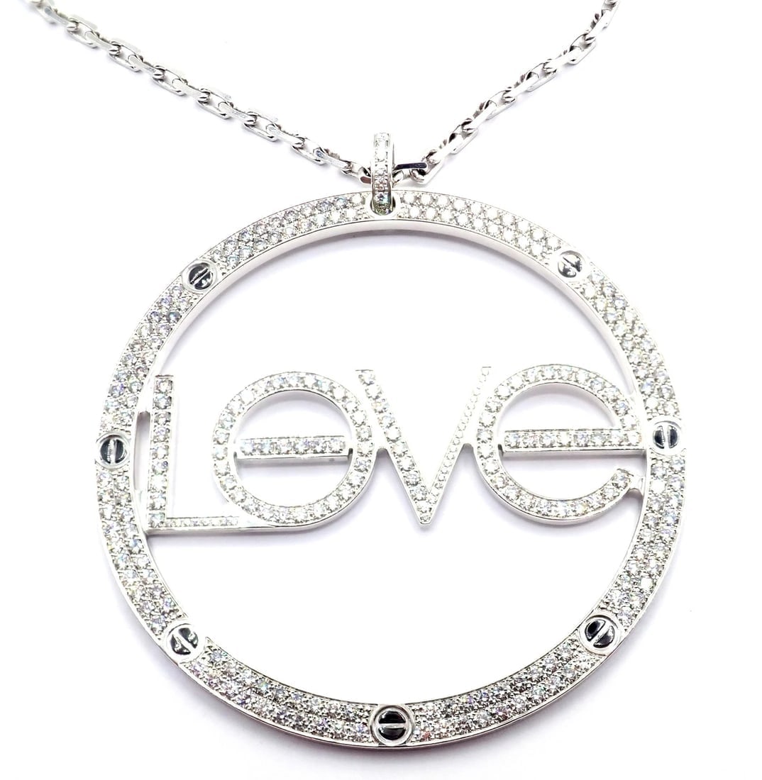 Authentic! Cartier 18k White Gold Diamond Ceramic Large Love Pendant Necklace - 2