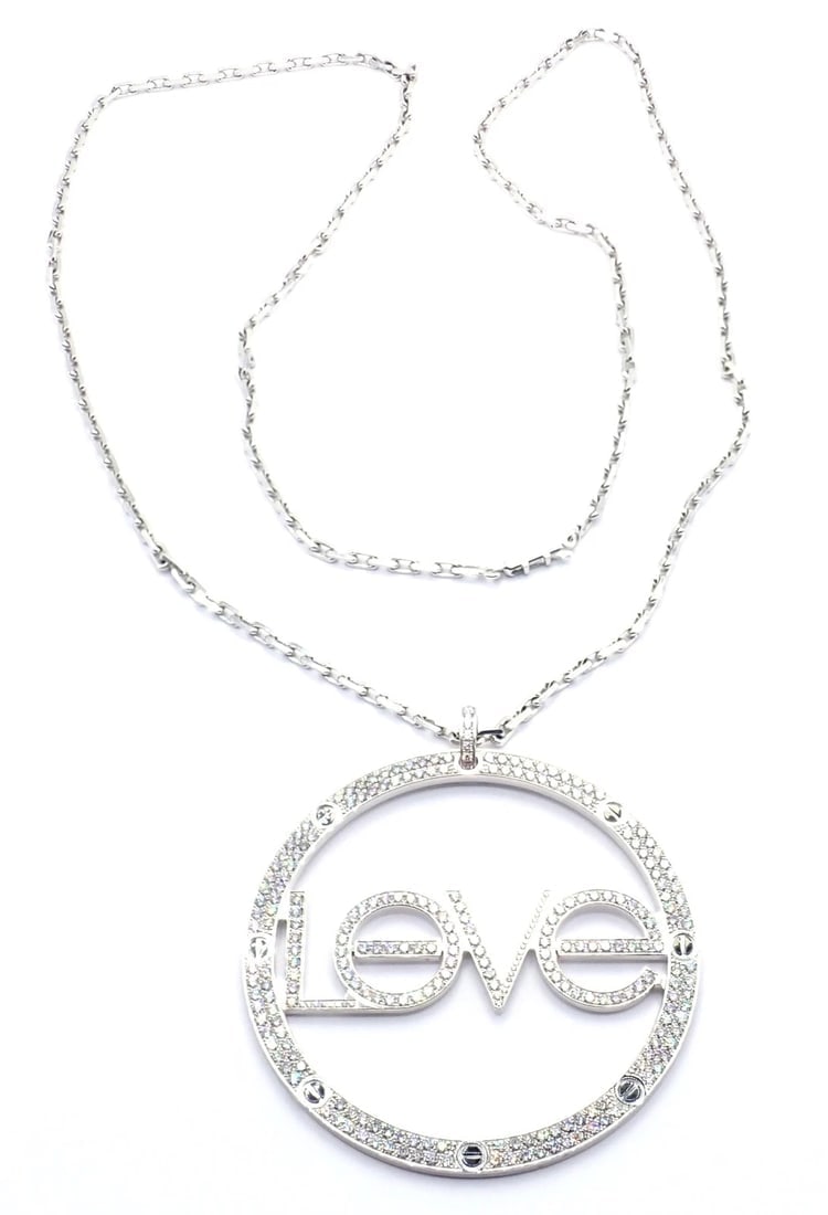 Authentic! Cartier 18k White Gold Diamond Ceramic Large Love Pendant Necklace - 4